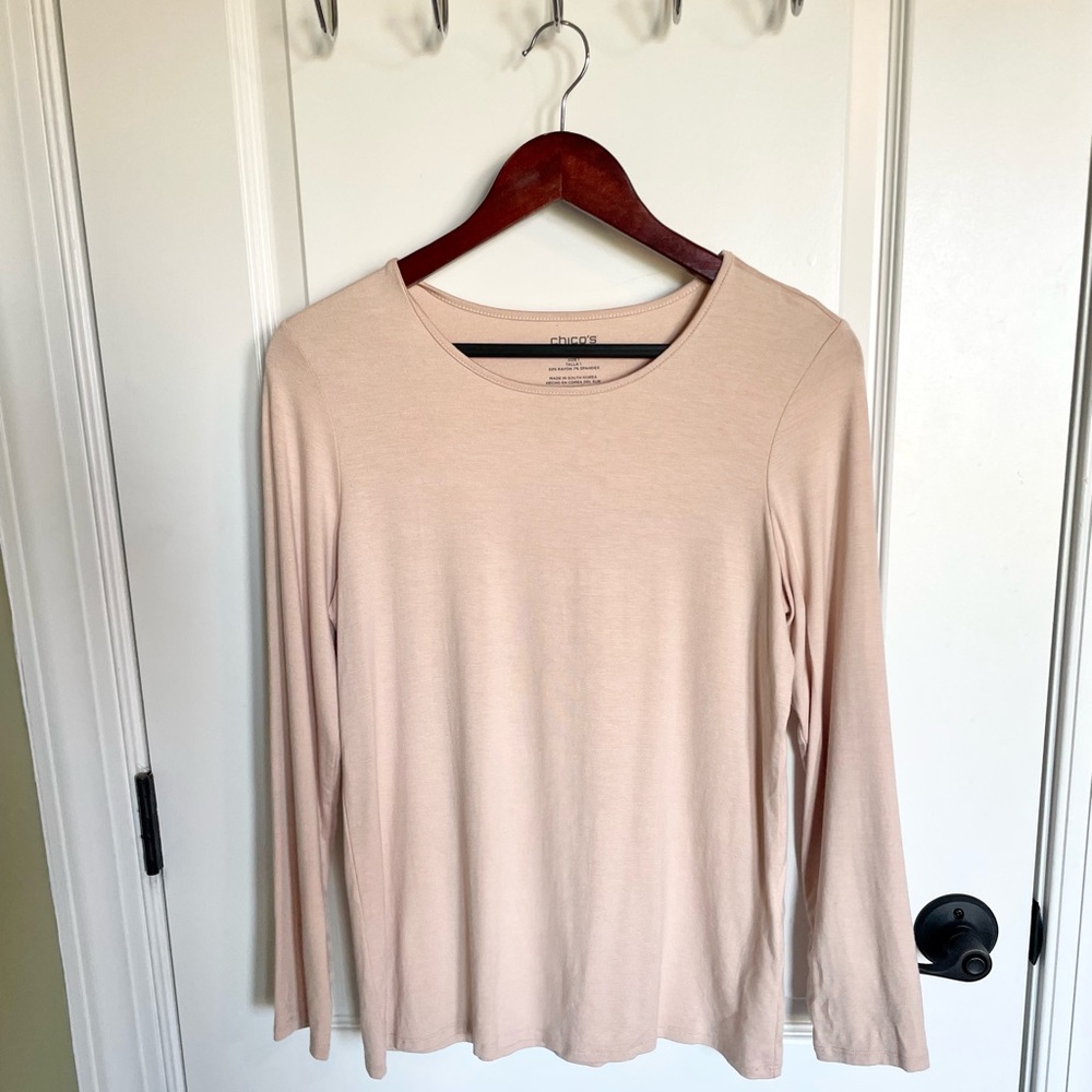 Chicos The Ultimate Tee Long Sleeve T Shirt Womens Beige Size 1 Medium